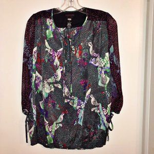 Custo Barcelona Silk Print Long Print Top Oversized Bird Tunic